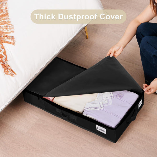 1 Piece Collapsible Underbed Storage Organiser With Wheels Fabric Bin Dustproof Lid Black 60Cm X 40Cm 18.5Cm Storage Boxes