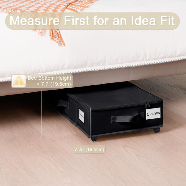 1 Piece Collapsible Underbed Storage Organiser With Wheels Fabric Bin Dustproof Lid Black 60Cm X 40Cm 18.5Cm Storage Boxes