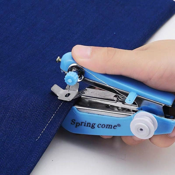 2 Pcs Blue Mini Handheld Sewing Machine Manual Stitching Tool For Quick Fabric Repairs Sewing Machines