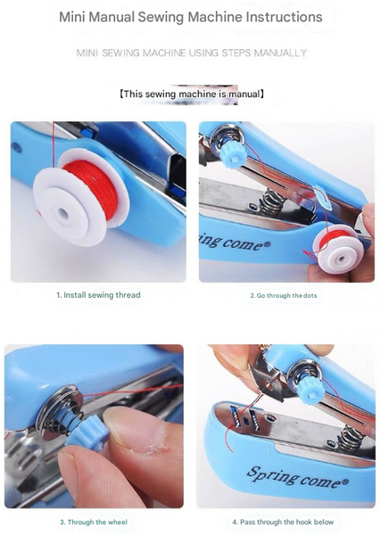 2 Pcs Blue Mini Handheld Sewing Machine Manual Stitching Tool For Quick Fabric Repairs Sewing Machines