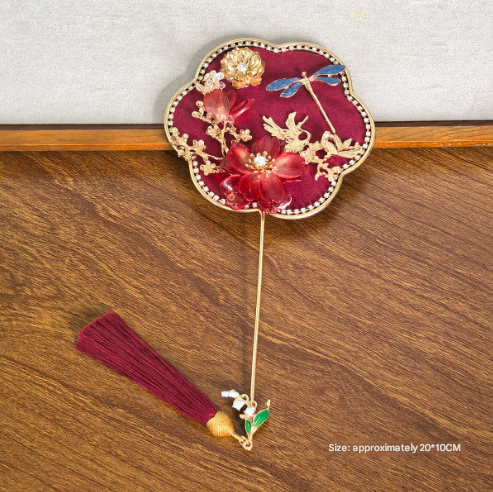 Red Exquisite Chinese Palace Style Mini Fan Handheld Decorative Prop With Tassel For Photoshoots Portable Fans