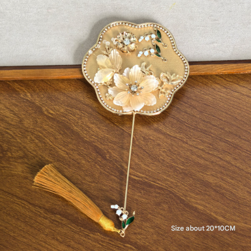 Yellow Exquisite Chinese Palace Style Mini Fan Handheld Decorative Prop With Tassel For Photoshoots Portable Fans