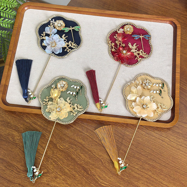 Yellow Exquisite Chinese Palace Style Mini Fan Handheld Decorative Prop With Tassel For Photoshoots Portable Fans