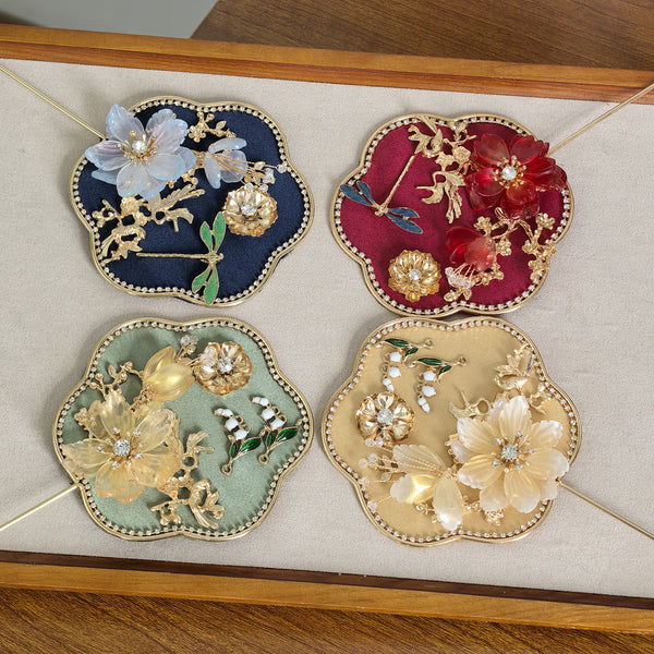 Yellow Exquisite Chinese Palace Style Mini Fan Handheld Decorative Prop With Tassel For Photoshoots Portable Fans