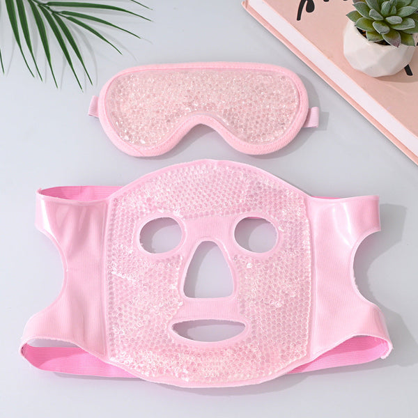 Pink Reusable Cooling Gel Bead Face Mask And Eye Set Soothing Therapy For Puffy Eyes Headaches Facial Relaxation Skin Masks