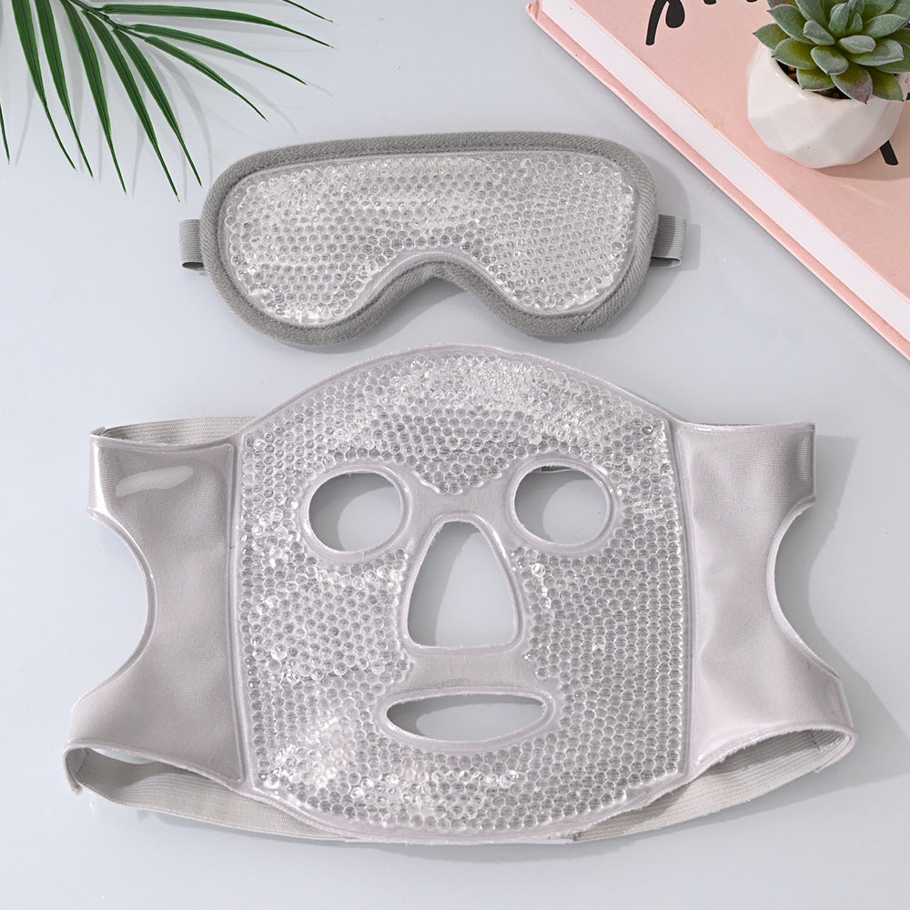 Grey Reusable Cooling Gel Bead Face Mask And Eye Mask Set Soothing Therapy For Puffy Eyes Headaches And Facial Relaxation Skin Masks