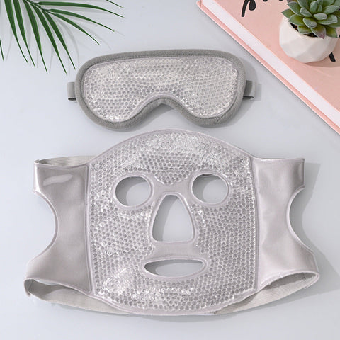 Grey Reusable Cooling Gel Bead Face Mask And Eye Mask Set Soothing Therapy For Puffy Eyes Headaches And Facial Relaxation Skin Masks