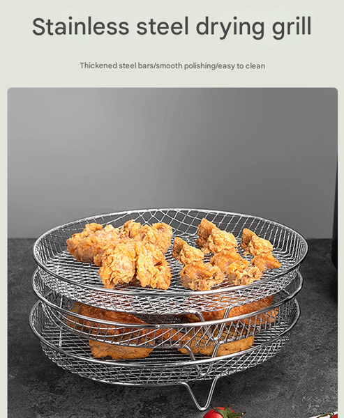 Silver 3 Pack Stackable Air Fryer Racks Food Grade Stainless Steel Multi Layer Dehydrator & Crisper Tray Accessory Air Fryer Accessories