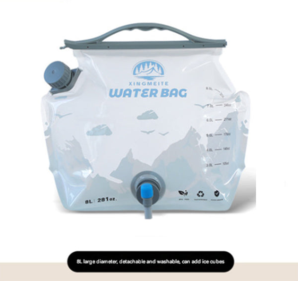 1 Piece Grey 8L Foldable Water Bag Large Capacity Portable Carrier With Spigot For Camping And Outdoors Other Camping Cooking Supplies