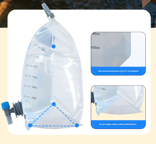 1 Piece Grey 8L Foldable Water Bag Large Capacity Portable Carrier With Spigot For Camping And Outdoors Other Camping Cooking Supplies