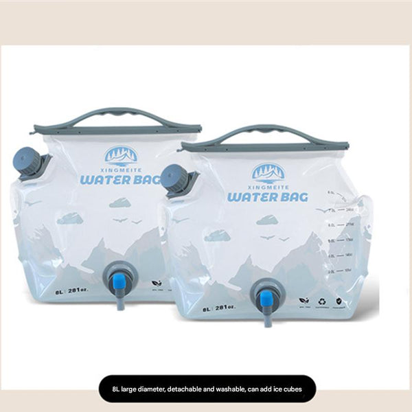 2 Pcs Grey 8L Foldable Water Bag Large Capacity Portable Carrier With Spigot For Camping & Outdoors Other Camping Cooking Supplies