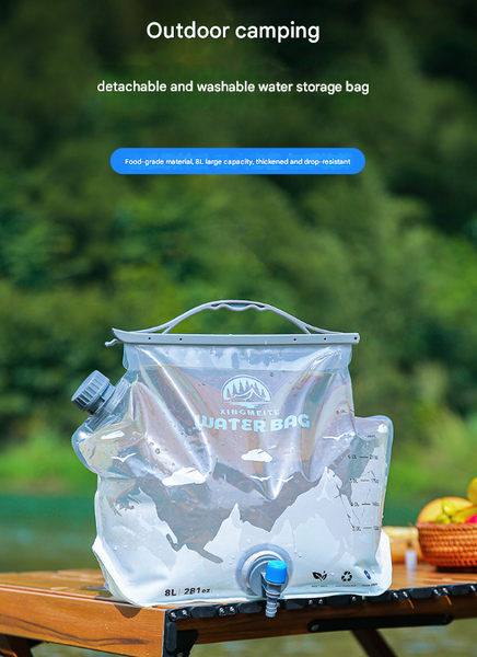 2 Pcs Grey 8L Foldable Water Bag Large Capacity Portable Carrier With Spigot For Camping & Outdoors Other Camping Cooking Supplies