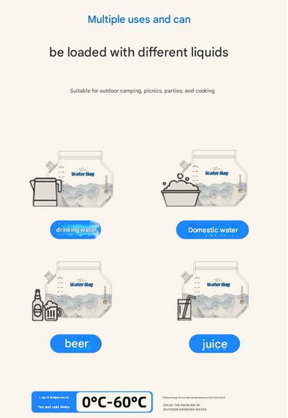 2 Pcs Grey 8L Foldable Water Bag Large Capacity Portable Carrier With Spigot For Camping & Outdoors Other Camping Cooking Supplies