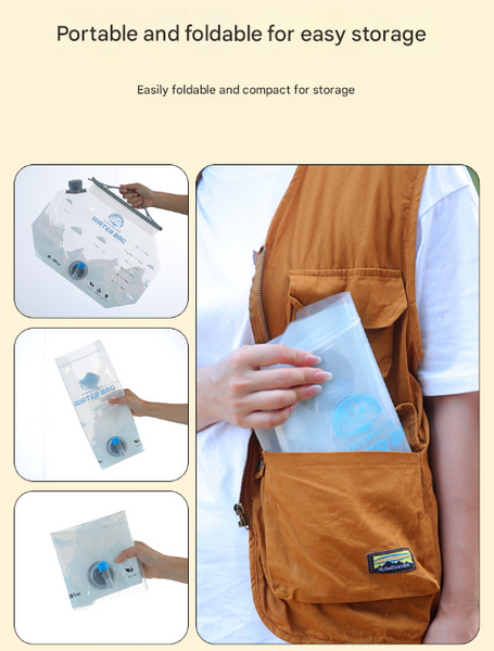 2 Pcs Grey 8L Foldable Water Bag Large Capacity Portable Carrier With Spigot For Camping & Outdoors Other Camping Cooking Supplies