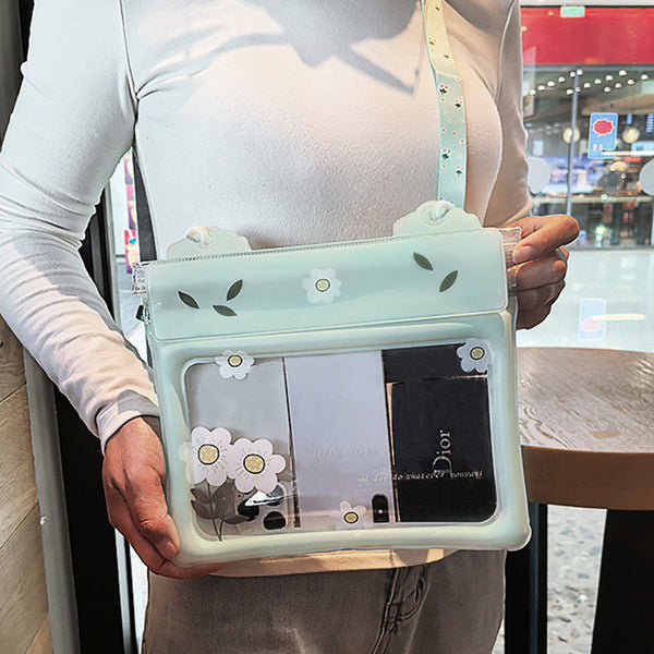 2 Pcs White Flower Pattern On Light Green Background Cute Floating Waterproof Pouch Touch Sensitive Screen & Adjustable Strap Cases Covers & Skins