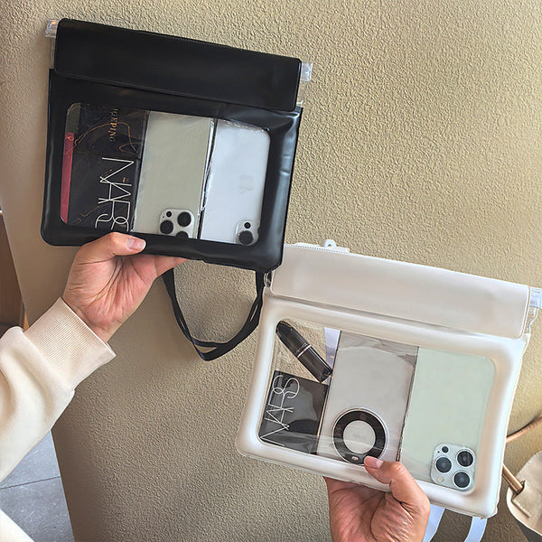 2 Pcs White Flower Pattern On Light Green Background Cute Floating Waterproof Pouch Touch Sensitive Screen & Adjustable Strap Cases Covers & Skins