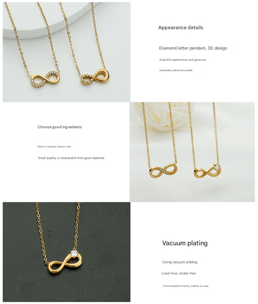 Style 3 Gold Infinity Necklace For Women Dainty Titanium Steel Pendant With Sparkling Cubic Zirconia Necklaces & Pendants