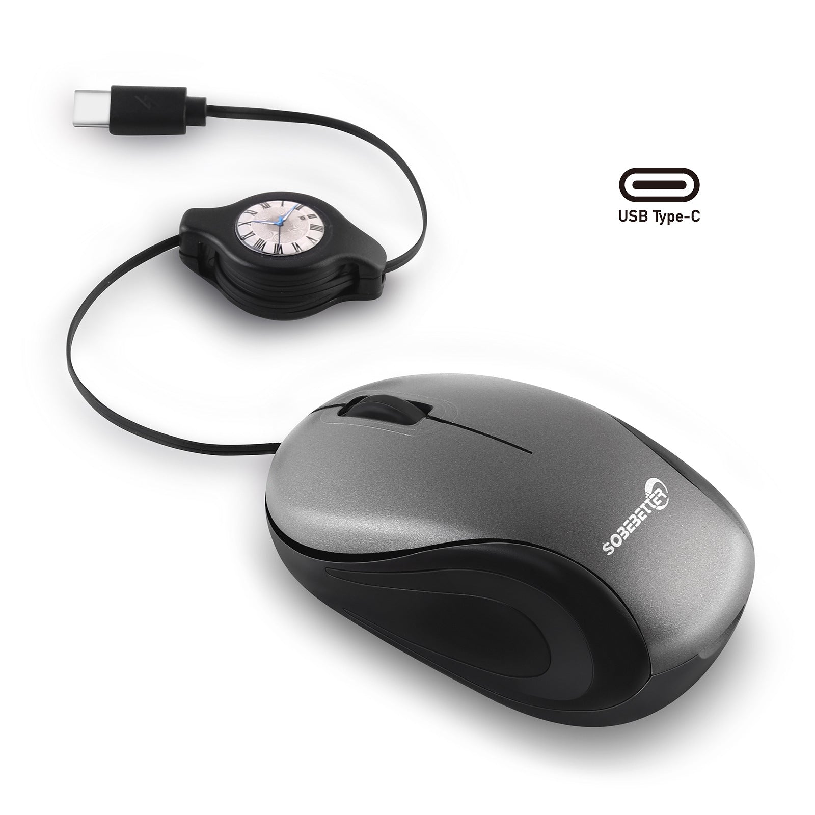 Grey And Black Portable Mini Usb C Mouse With Retractable Cable Silent Click Travel Mouse For Laptop Macbook Tablet Keyboard & Mouse Bundles
