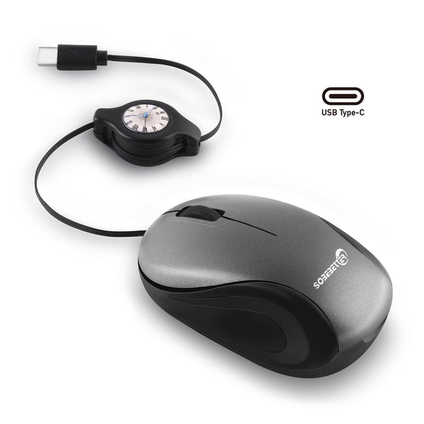 Grey And Black Portable Mini Usb C Mouse With Retractable Cable Silent Click Travel Mouse For Laptop Macbook Tablet Keyboard & Mouse Bundles