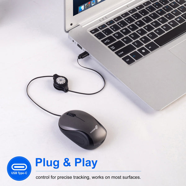 Grey And Black Portable Mini Usb C Mouse With Retractable Cable Silent Click Travel Mouse For Laptop Macbook Tablet Keyboard & Mouse Bundles