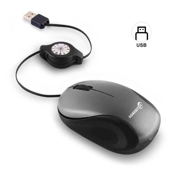 Grey And Black Portable Mini Usb Mouse With Retractable Cable Compact Travel For Pc Laptop Keyboard & Mouse Bundles