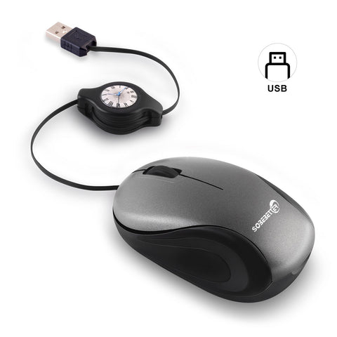 Grey And Black Portable Mini Usb Mouse With Retractable Cable Compact Travel For Pc Laptop Keyboard & Mouse Bundles