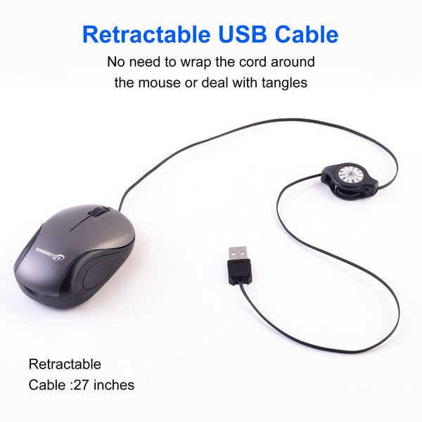 Grey And Black Portable Mini Usb Mouse With Retractable Cable Compact Travel For Pc Laptop Keyboard & Mouse Bundles