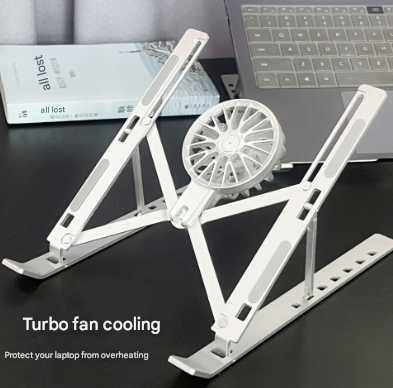 Silver Adjustable Aluminum Laptop Stand With Detachable Cooling Fan Portable Ergonomic Riser For Desk Stands Holders & Car Mounts