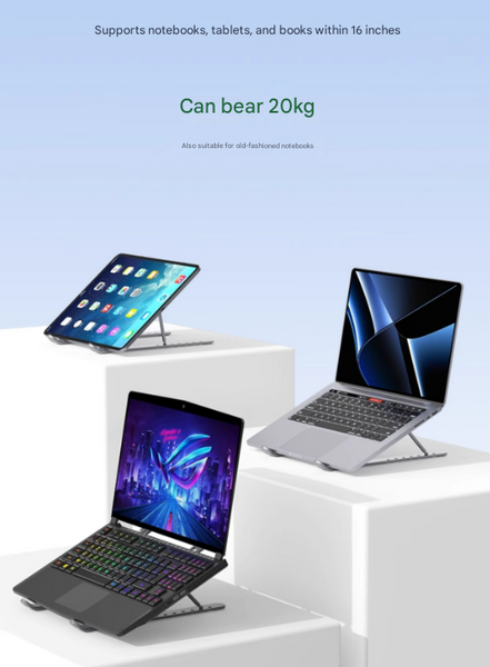 Silver Adjustable Aluminum Laptop Stand With Detachable Cooling Fan Portable Ergonomic Riser For Desk Stands Holders & Car Mounts