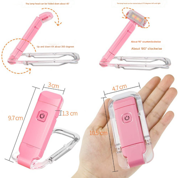 2 Pcs Pink Usb Rechargeable Clip On Led Book Light 3 Color Modes & Dimmable Brightness For Eye Caring Reading Reading Lights