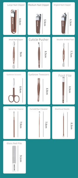 Brown Premium 13 In 1 Manicure & Grooming Kit Professional Carbon Steel Pedicure Set With Dual Drawer Case Mirror Manicure & Pedicure Tools & Kits