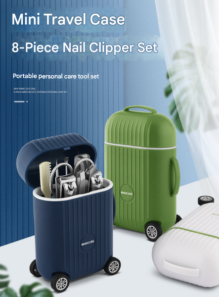 Dark Blue Mini Suitcase Manicure Set 8 Piece Portable Grooming & Nail Care Travel Kit Manicure & Pedicure Tools & Kits