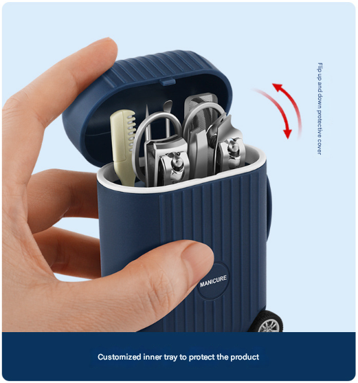 Dark Blue Mini Suitcase Manicure Set 8 Piece Portable Grooming & Nail Care Travel Kit Manicure & Pedicure Tools & Kits