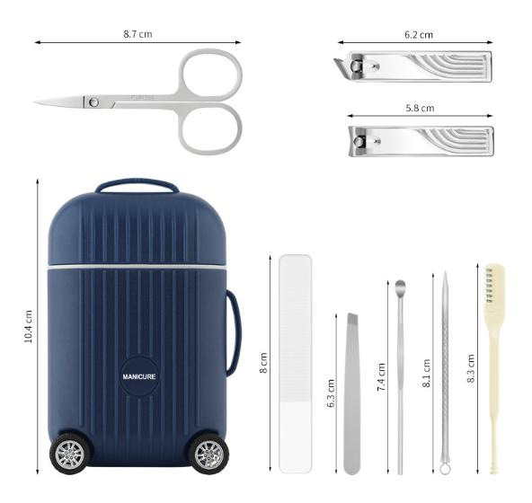 Dark Blue Mini Suitcase Manicure Set 8 Piece Portable Grooming & Nail Care Travel Kit Manicure & Pedicure Tools & Kits