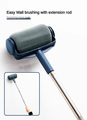 Dark Blue And Grey Pro Reusable Paint Roller Set With Extension Pole No Drip Easy Fill Wall Painting Tool Kit Paint Rollers