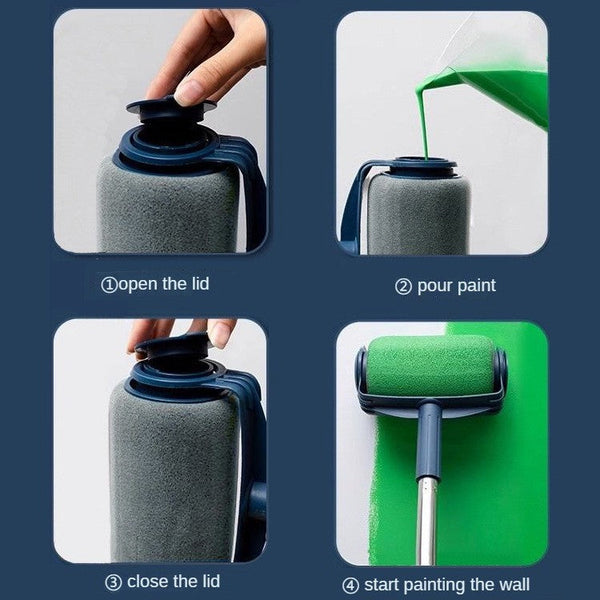Dark Blue And Grey Pro Reusable Paint Roller Set With Extension Pole No Drip Easy Fill Wall Painting Tool Kit Paint Rollers