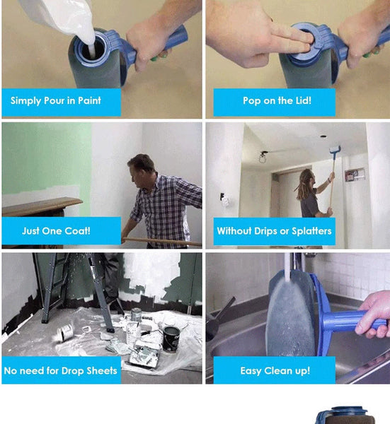 Dark Blue And Grey Pro Reusable Paint Roller Set With Extension Pole No Drip Easy Fill Wall Painting Tool Kit Paint Rollers