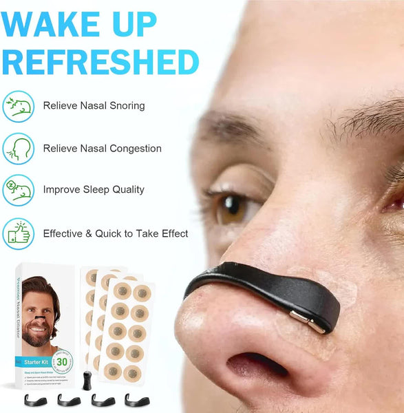 White Square Anti Snoring Patch Set (30 Pairs Of Patches) Magnetic Nasal Dilator Kit For Relief Reusable Multi Size Sleep & Sport Breathing Aid Sleepi