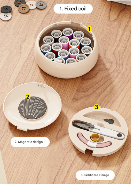 Beige Modern Compact Sewing Kit Organizer All In One With Magnetic Needle Case Other Sewing