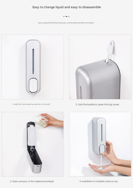 2 Pcs Modern Wall Mounted Press Soap Dispenser 300Ml Reusable Pump For Bathroom And Kitchen White + Black Soap Dispensers