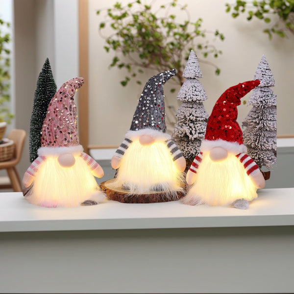 2 Pcs Grey Charming Light Up Christmas Gnome Festive Nordic Plush Holiday Decoration Seasonal Decorations