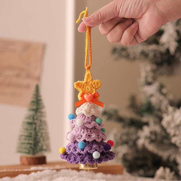 2 Pcs Style B Yellow And Purple Handmade Crochet Christmas Tree Ornament Festive Hanging Decoration With Jingle Bell Seasonal Decorations