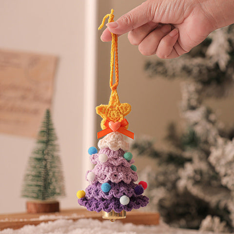 2 Pcs Style B Yellow And Purple Handmade Crochet Christmas Tree Ornament Festive Hanging Decoration With Jingle Bell Seasonal Decorations