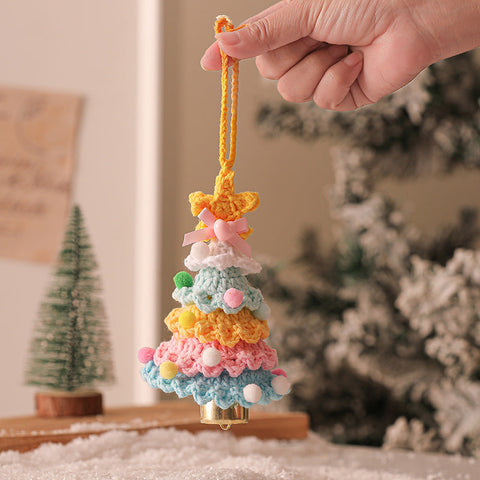 2 Pcs Style D Colorful Handmade Crochet Christmas Tree Ornament Festive Hanging Decoration With Jingle Bell Seasonal Decorations