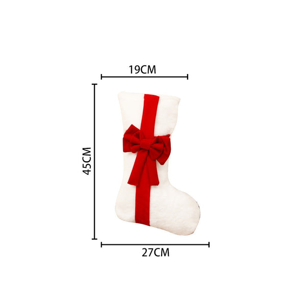 2 Pcs Red Stitching White Bow Luxurious Velvet Christmas Stocking With Elegant Large 45Cm Holiday Mantel Decoration Seasonal Decorations