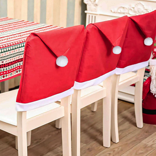 Red Festive Santa Hat Dining Chair Covers Set Of 8 For Holiday Party Decoration Slipcovers
