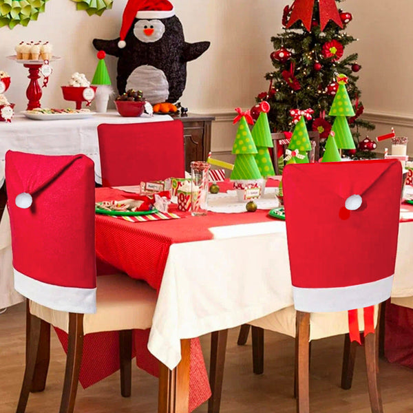 Red Festive Santa Hat Dining Chair Covers Set Of 8 For Holiday Party Decoration Slipcovers