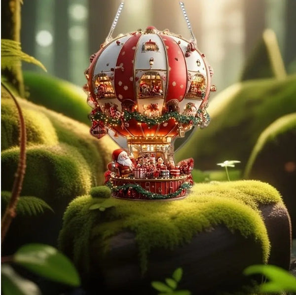 Red Whimsical Santa Hot Air Balloon Ornament 2D Flat Acrylic Hanging Decoration Seasonal Decorations