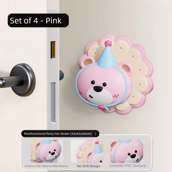 4 Pcs Pink Adorable Bear Wall Protector Multi Use Self Adhesive Door Stopper Bumper Door Stops