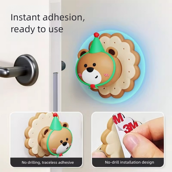 4 Pcs Pink Adorable Bear Wall Protector Multi Use Self Adhesive Door Stopper Bumper Door Stops